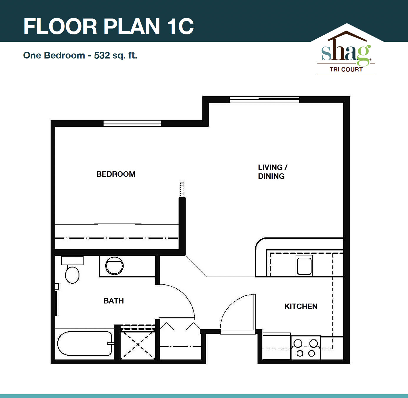 Tri Court 1 Bedroom Featured Floor Plan