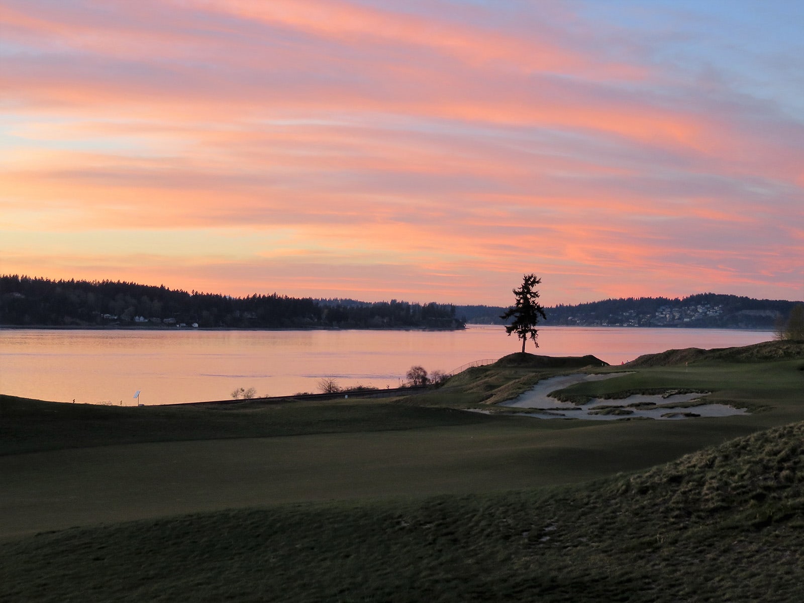 Sunset over Chambers Bay in University Place, Washington